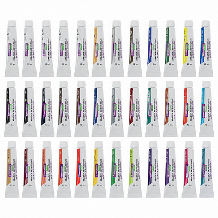 Краски акриловые художественные 36 шт. по 12 мл, холсты 3 шт., кисти 6 шт., аксессуары, 50 предметов, BRAUBERG HOBBY, 192545