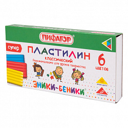 Пластилин классический ПИФАГОР "ЭНИКИ-БЕНИКИ СУПЕР", 6 цветов, 120 г, стек, 106428