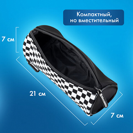 Пенал мягкий BRAUBERG, 3 отделения, нейлон, 21х7х7 см, "Черно-белый стиль", 273582
