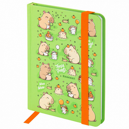 Блокнот с резинкой в клетку 96 л., МАЛЫЙ ФОРМАТ А6, 109х148 мм, твердая обложка, ЮНЛАНДИЯ, "Капибары", 116337