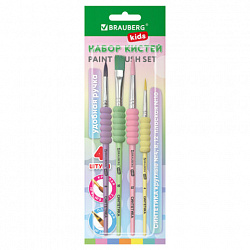 Кисти c EVA-вставкой НАБОР 4 шт. (синтетика круглые №4, 8, 12; плоская №10), блистер BRAUBERG KIDS, 201095