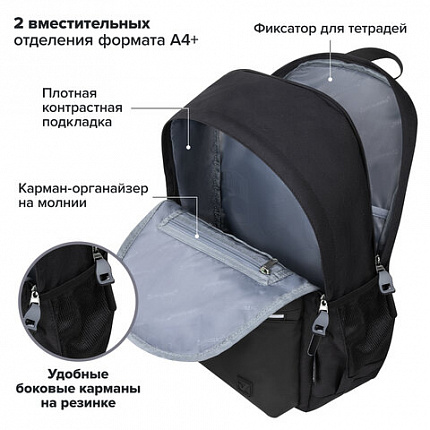 Рюкзак BRAUBERG FASHION CITY универсальный, 2 отделения, "Not found", черный, 46х31х15 см, 272571