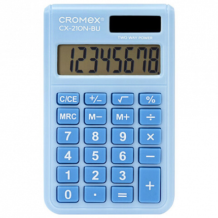 Калькулятор карманный CROMEX (КРОМЕКС) CX-210N-BU (96х62 мм), 8 разрядов, двойное питание, голубой, 273835