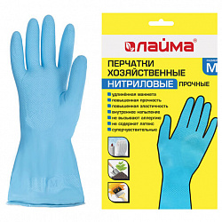 Перчатки МНОГОРАЗОВЫЕ нитриловые LAIMA ГИПОАЛЛЕРГЕННЫЕ, хлопчатобумажное напыление, ПРОЧНЫЕ, размер 7-8, М (средний), синие, вес 36г, 604998