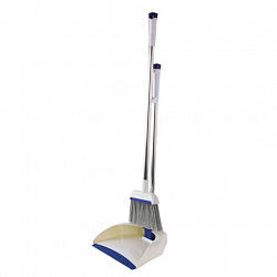 Совок для мусора КОМПЛЕКТ щетка + 2 рукоятки по 67 см металлические, резиновая кромка, сине-белый, LAIMA, 601473