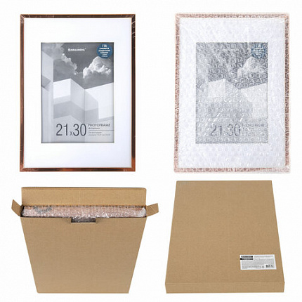 Рамка 21х30 см с паспарту 15х21 см небьющаяся, багет 5 мм, пластик, BRAUBERG "Smart", золотистая, 391279