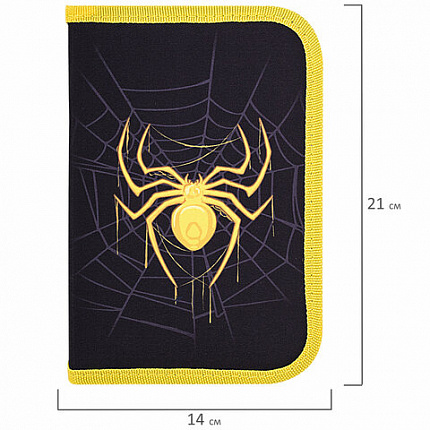 Пенал BRAUBERG с наполнением, 1 отделение, 1 откидная планка, 24 предмета, 21х14 см, "Venomous spider", 271526
