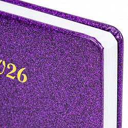 Ежедневник датированный 2026 А5 138x213 мм BRAUBERG Sparkle, под кожу, блестки, фиолетовый, 117438