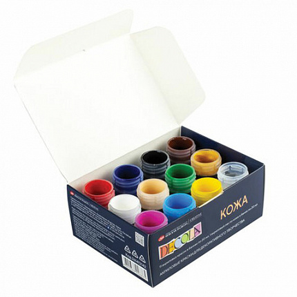 Краски акриловые по коже "Декола", 11 цветов + акриловый лак по 20 мл, в банках, Невская Палитра, 261412142