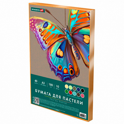 Бумага для пастели БОЛЬШАЯ А3 в коробке, 40 листов 10 цветов, 180 гр/м2, BRAUBERG ART, 116350