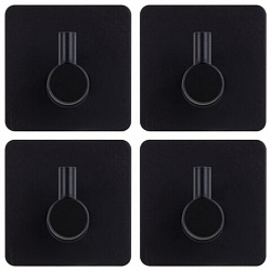 Крючки самоклеящиеся универсальные 4,5x4,5 см, КОМПЛЕКТ 4 шт., сталь, черные, LAIMA Home, 608786