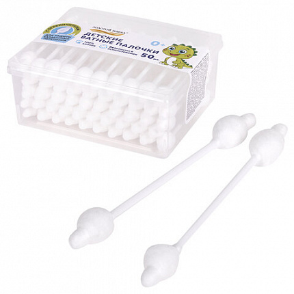 Ватные палочки детские 50 шт., с ограничителем, ЗОЛОТОЙ ИДЕАЛ, 100% хлопок, 116532