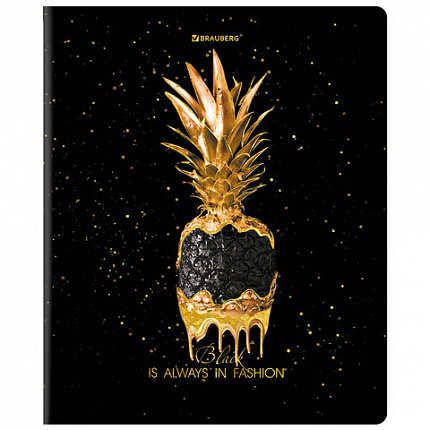 Тетрадь А5, 48 л., BRAUBERG, скоба, клетка, матовая ламинация, фольга, "Black&Gold" (микс в спайке), 404370