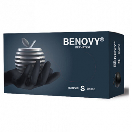 Перчатки нитриловые смотровые 50 пар (100 шт.) размер S (малый) черные BENOVY MultiColor, ЧЗ