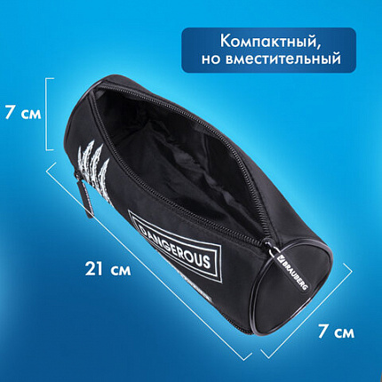 Пенал BRAUBERG, 3 отделения, нейлон, 21х7х7 см, "Острые когти", 272307
