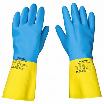 Перчатки латексно-неопреновые SCAFFA "Спектр", КЩС-1, хлопчатобумажное напыление, размер 8, M (средний), 00-01017726