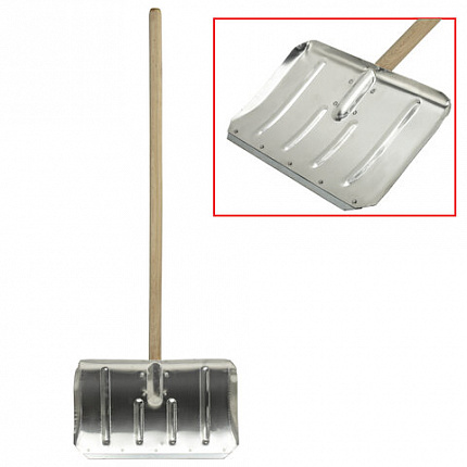 Лопата снеговая 49х30см, алюминиевая усиленная ребрами жесткости, ДЕРЕВЯННЫЙ черенок 120см, армирующая металлическая планка на клепках, ЛТСЕ