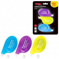 Корректирующая лента BRAUBERG ULTRA NEON, 5 мм х 8 м, ВЫГОДНАЯ УПАКОВКА 3 штуки в блистере, 272665