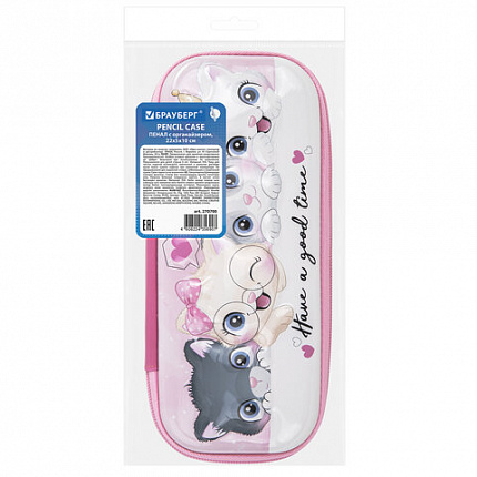 Пенал BRAUBERG, 1 отделение, 1 откидная планка, EVA 3D, 22х10х5 см, "Cats", 270700