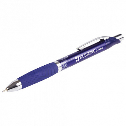 Ручка шариковая масляная автоматическая с грипом BRAUBERG "Jet-X", СИНЯЯ, узел 0,7 мм, линия письма 0,35 мм, 142692