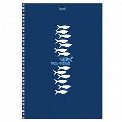 Тетрадь А4 80 л., HATBER, гребень, клетка, Soft-touch ламинация, цветной срез, "Рыба моя" (микс), 090167, 80Т4лВ1гр