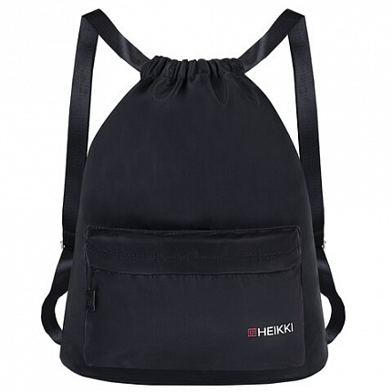Рюкзак спортивный мешок HEIKKI CASUAL (ХЕЙКИ) с дополнительным карманом, 44х34 см, "Total black", 273457