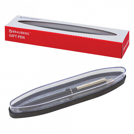 Ручка подарочная шариковая BRAUBERG "Larghetto", СИНЯЯ, корпус черный с хромированными деталями, линия письма 0,5 мм, 143476