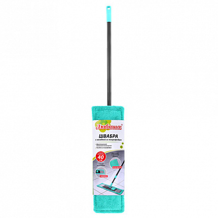 Швабра КОМПЛЕКТ флаундер 40 см + МОП микрофибра (ТИП К) + черенок 70-120 см, ЛЮБАША БЮДЖЕТ, 700052
