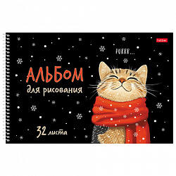 Альбом д/рис. А4 32л., спираль, рельефный картон, HATBER, 198х300мм, Котэ (5 видов),, 32А4тВсп