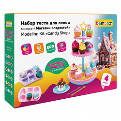 Тесто пластилин для лепки BAMBOX (БАМБОКС), НАБОР "Магазин сладостей" с формочками и посудой, 107253