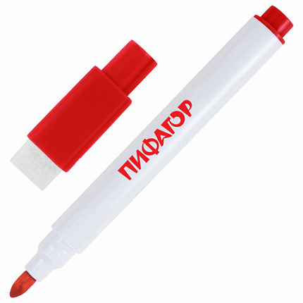 Маркеры стираемые 2 мм на магните со стирателем для белой доски НАБОР 12 ЦВЕТОВ, ПИФАГОР, 152564