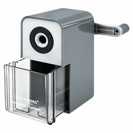 Точилка механическая BRAUBERG CLASSIC, для чернографитных и цветных карандашей, корпус светло-серый, 272002