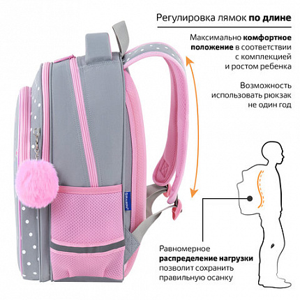 Рюкзак BRAUBERG OPTIMA, 2 отделения, с брелоком, "Любопытный зайка", 36х27х18 см, 272098