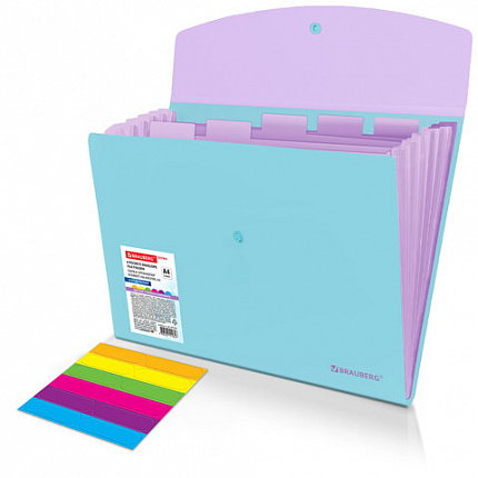 Папка-органайзер конверт на кнопке 6 отделений, BRAUBERG "Extra", A4, голубая с лиловым, 274104