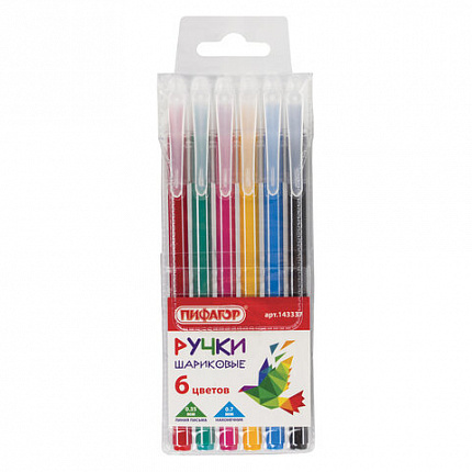 Ручки шариковые ПИФАГОР "Веселые зверята", НАБОР 6 шт., АССОРТИ, узел 0,7 мм, линия письма 0,35 мм, 143337, BP251