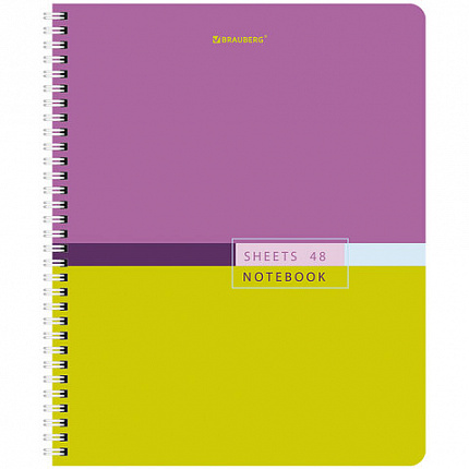 Тетрадь А5 48 л. BRAUBERG, гребень, клетка, глянцевая ламинация, "Color" (микс в спайке), 404342