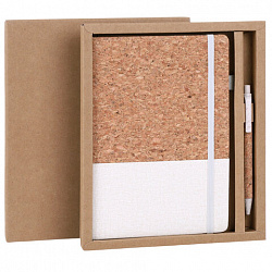 Блокнот в наборе с ручкой А5, 145х213 мм, BRAUBERG "Cork", под кожу, ЭКО обложка, 80 листов, бежевый, 116864