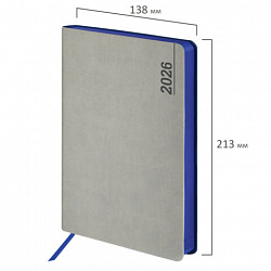 Ежедневник датированный 2026 А5 138x213 мм, BRAUBERG "Metropolis Mix", под кожу, гибкий, серый, 117443