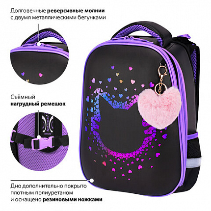 Ранец BRAUBERG SHINY, 2 отделения, с брелком, "Милая мордочка", 38х28х14 см, 273142