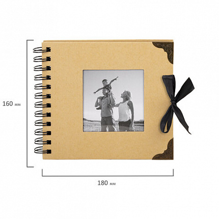 Фотоальбом 16х18 см, 20 черных листов, обложка КРАФТ, уголки/стикеры/ручка/клей, BRAUBERG Black&Kraft, 880652