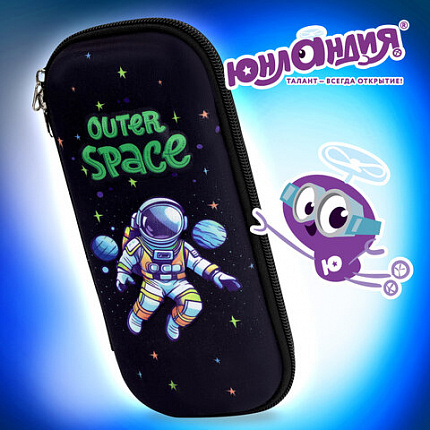 Пенал ЮНЛАНДИЯ, 1 отделение, карман, полиэстер/EVA, 22х10х5 см, "Outer space", 273192