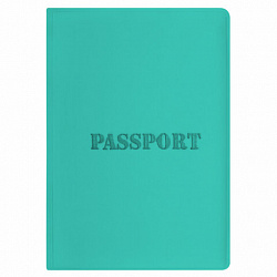 Обложка для паспорта, мягкий полиуретан, "PASSPORT", цвет "тиффани", STAFF, 238404
