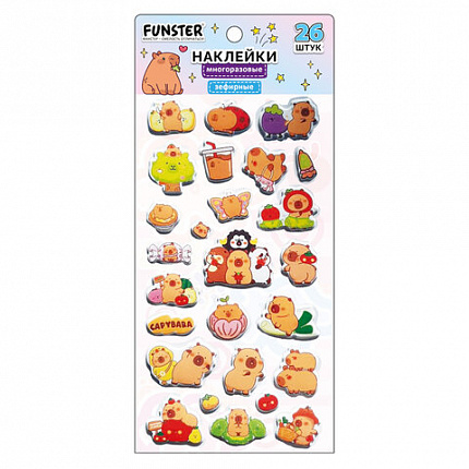 Наклейки зефирные "Капибары", 18х9,5 см, ассорти 6 видов, FUNSTER (ФАНСТЕР), 666093