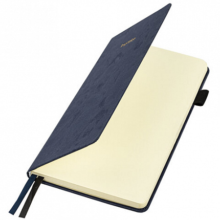 Блокнот А5 138x213 мм, BRAUBERG "Velvet", резинка, держатель, 80 л., клетка, синий, 116239