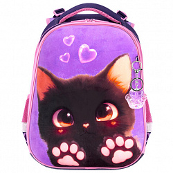 Ранец BRAUBERG PREMIUM, 2 отделения, с брелоком, "Paw prints", велюровая панель, 38х29х16 см, 273098