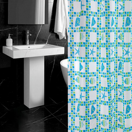 Шторка для ванной PEVA, 180х180 см, кольца в комплекте, дизайн ассорти, МОРЕ, PRIMILA (ПРИМИЛА), 700074