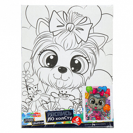 Картина детская по контуру, АССОРТИ 7 видов, 15х20 см, на подрамнике, акрил, кисти, МУЛЬТИ АРТ, 5896