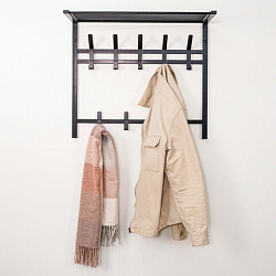 Вешалка настенная с полкой 2 яруса "Торонто-22", 585х670х270 мм, 9 крючков, металл, черная, ВСПТ22 Ч