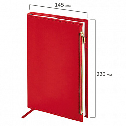 Ежедневник недатированный А5 145х220 мм, BRAUBERG "Zipline" под кожу, карман-молния, 160 л., красный, 116248