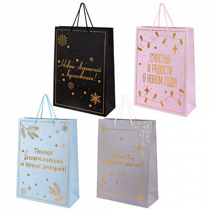 Пакет подарочный (1 шт.) новогодний, 33x13x45 см, "Сказочный Новый Год", голография, ЗОЛОТАЯ СКАЗКА, 592428